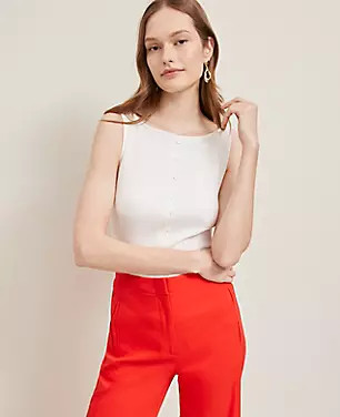 Petite Ribbed Sleeveless Button Top | Ann Taylor
