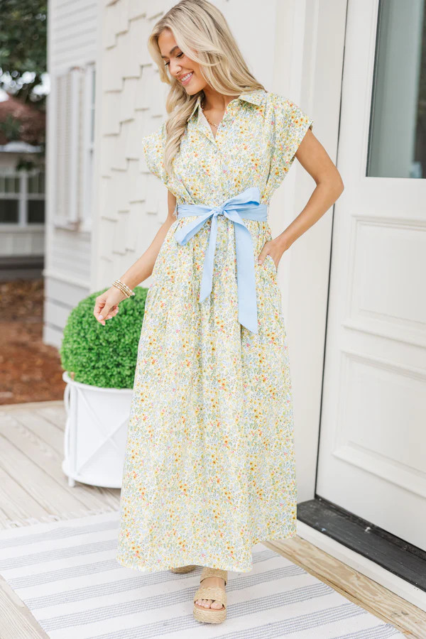 Feeling Inspired Yellow Ditsy Floral Maxi Dress | The Mint Julep Boutique