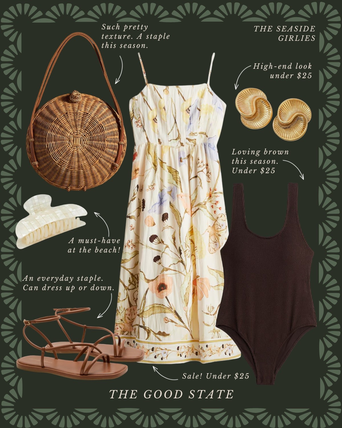 The Seaside Girlies🐚 Save up to 53% on all the cutie items shown!

This one is for the girlies who thrive most when the sea breeze is blowing through their hair. For the one’s soaking up every minute of sunshine and lingering a little longer to watch the sun set behind endless ocean water. This is for the ladies who love all things crochet, woven, bright and happy. Cheers to the longer days and sun-kissed skin☀️ 🌊 

Tuckernuck, Amazon, Amazon fashion, H&M, Target, Target style, swimwear, swimsuit, white swimsuit, wedding guest dress, one piece swimsuit, beauty, shoes, sandals, crochet top, yellow swimsuit, classic style, preppy style, beauty, essentials beach, Charleston, Rosemary Beach, easter, dress, vacation, outfit, resort, outfit, evening, dress, formal dress, affordable, fashion, the good state, Lauren England, beach, earrings, jewelry, sunglasses, sun hat

#LTKSaleAlert #LTKSwim #LTKFindsUnder50