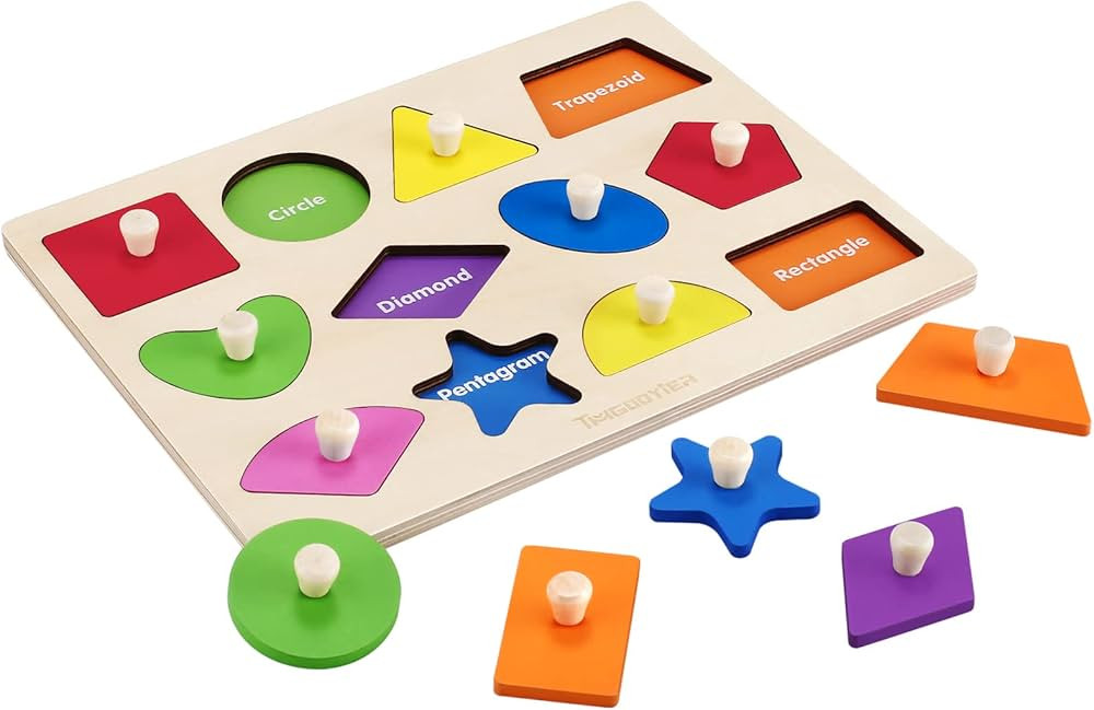 NUGZIX Wood Toddler Puzzles Ages 1-3 First Shapes Jumbo Knob Wooden Peg Puzzles for Baby Montesso... | Amazon (US)