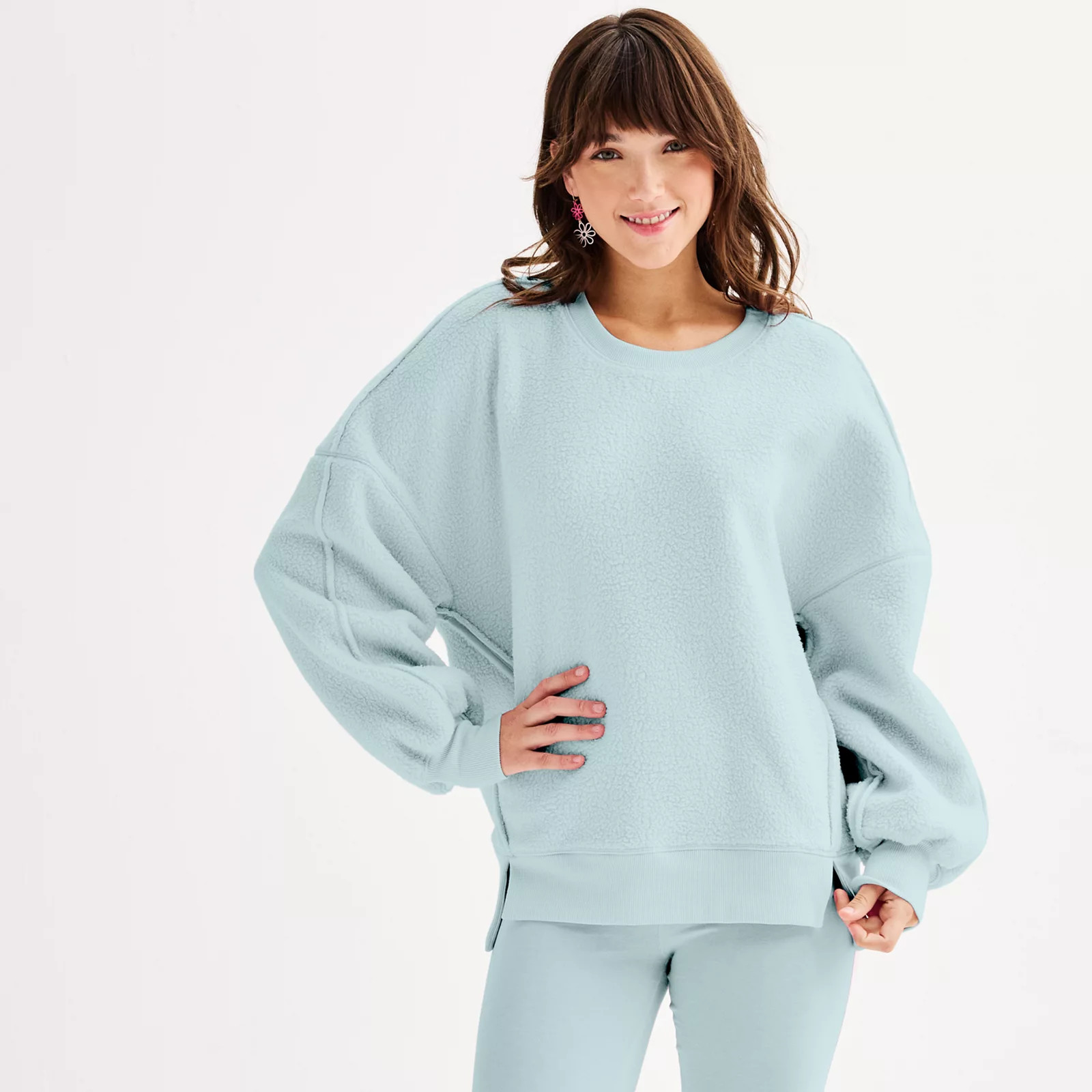 Juniors' SO® High Pile Fleece Seamed Tunic | Kohl's