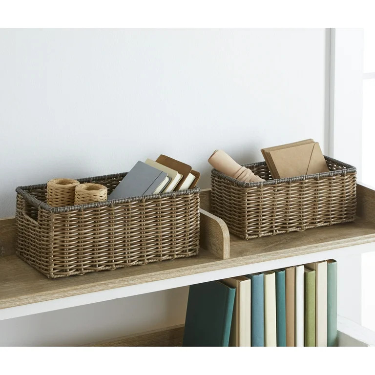 Better Homes & Gardens 2-Piece Poly Rattan Decorative Storage Basket Set, 13.5 in x 7.5 in x 5.5 ... | Walmart (US)
