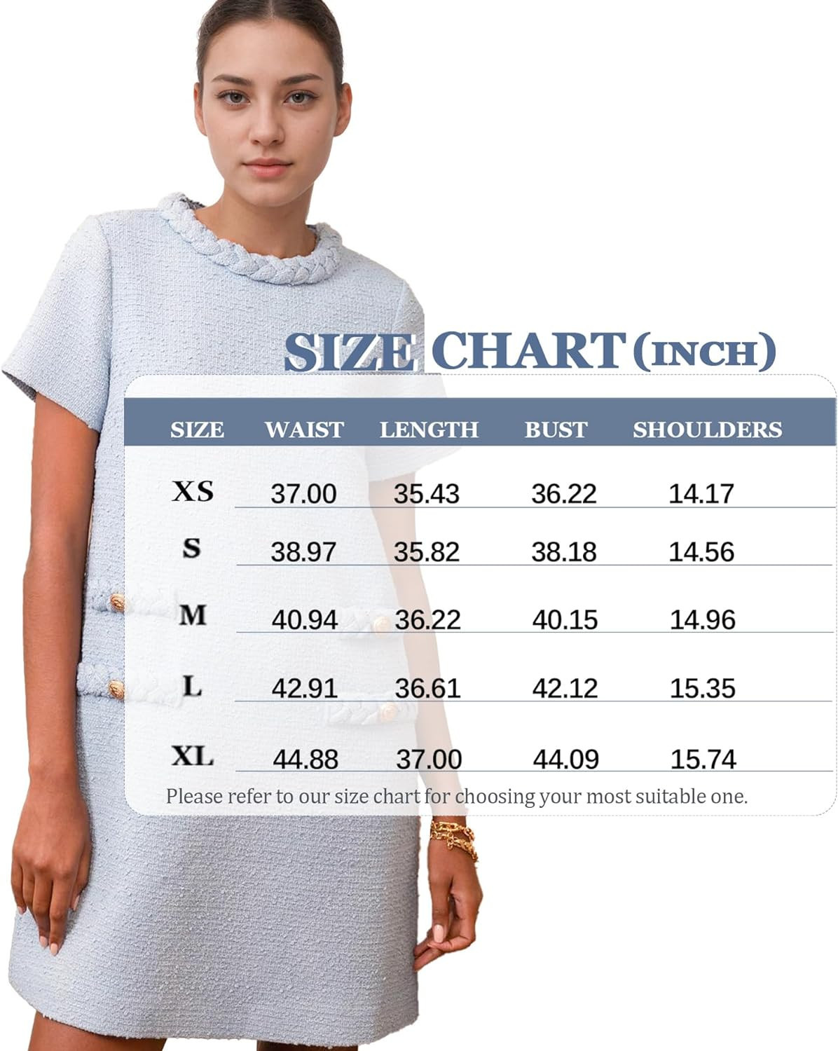 Yioaga Womens Tweed Jackie Dress Elegant Crew Neck Short Sleeve Button Bodycon Mini Dress | Amazon (US)