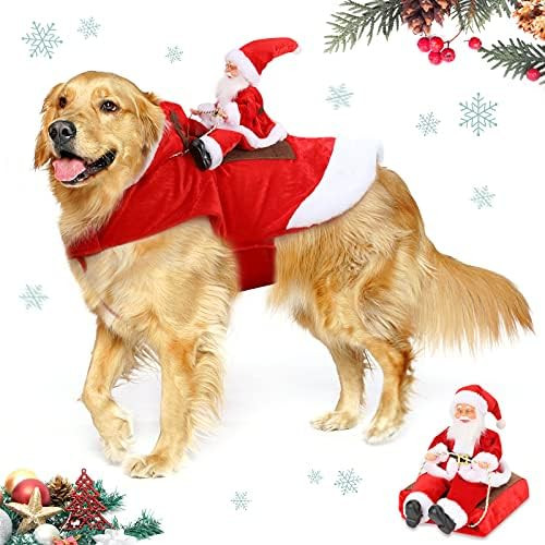 Lewondr Dog Christmas Costume Santa Claus Riding on Dog Apparel Party Dressing Up Clothing for Pe... | Amazon (US)