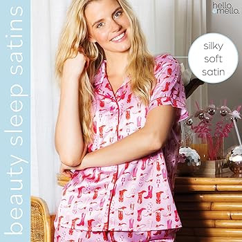Hello Mello Pajama Top Satin Pajamas Short Sleeve Button-Down Silky Shirt for Women, Girl | Amazon (US)