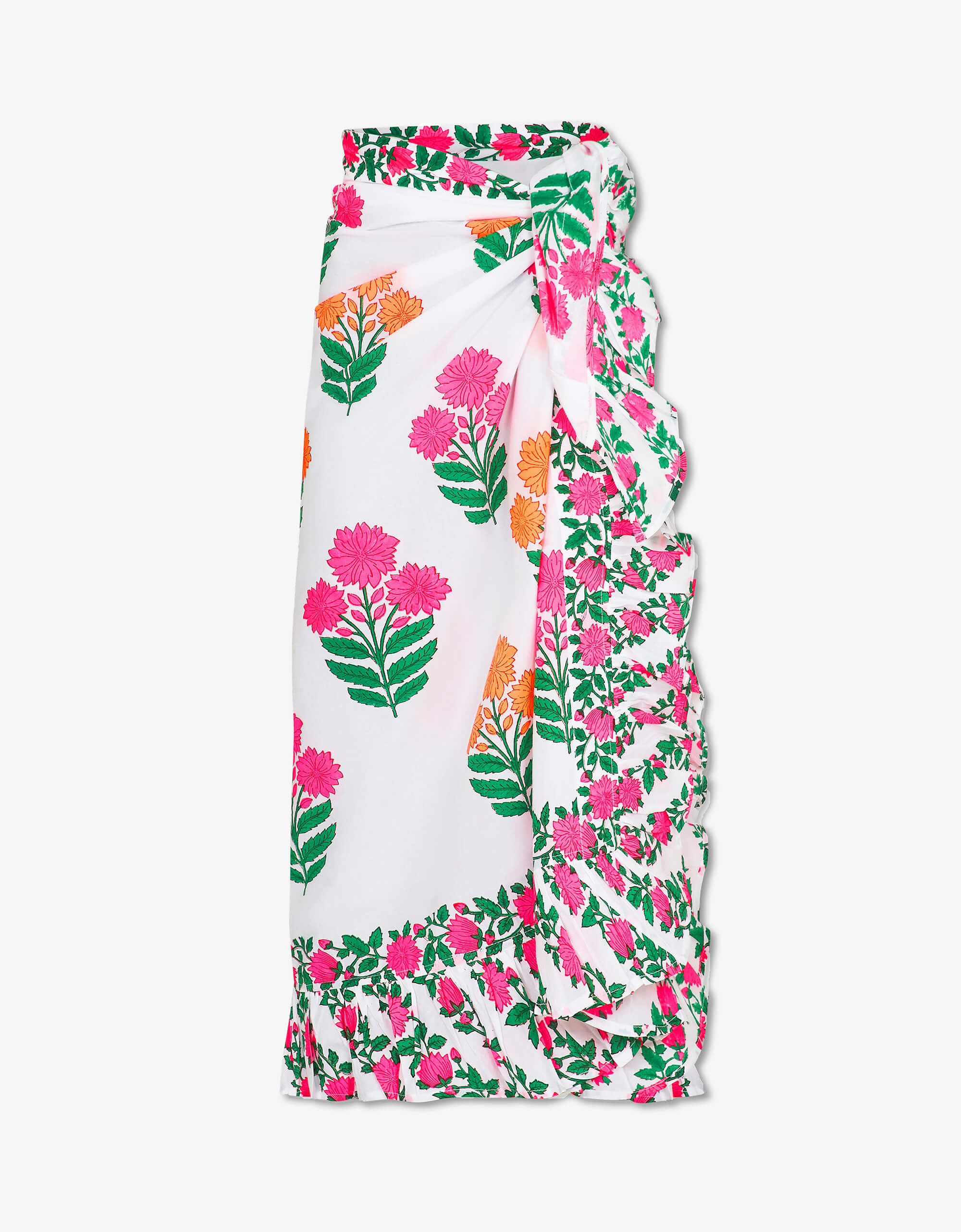 White Long Sarong With Frill | Pink City Prints UK