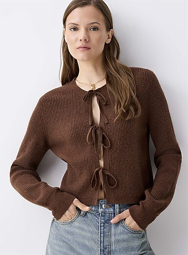 Three bows ribbed cardigan | Simons