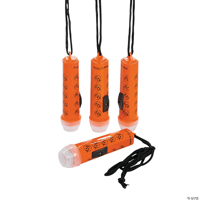4" Mini Halloween Jack-O'-Lantern Plastic Flashlights on Breakaway Rope - 12 Pc. | Oriental Trading Company
