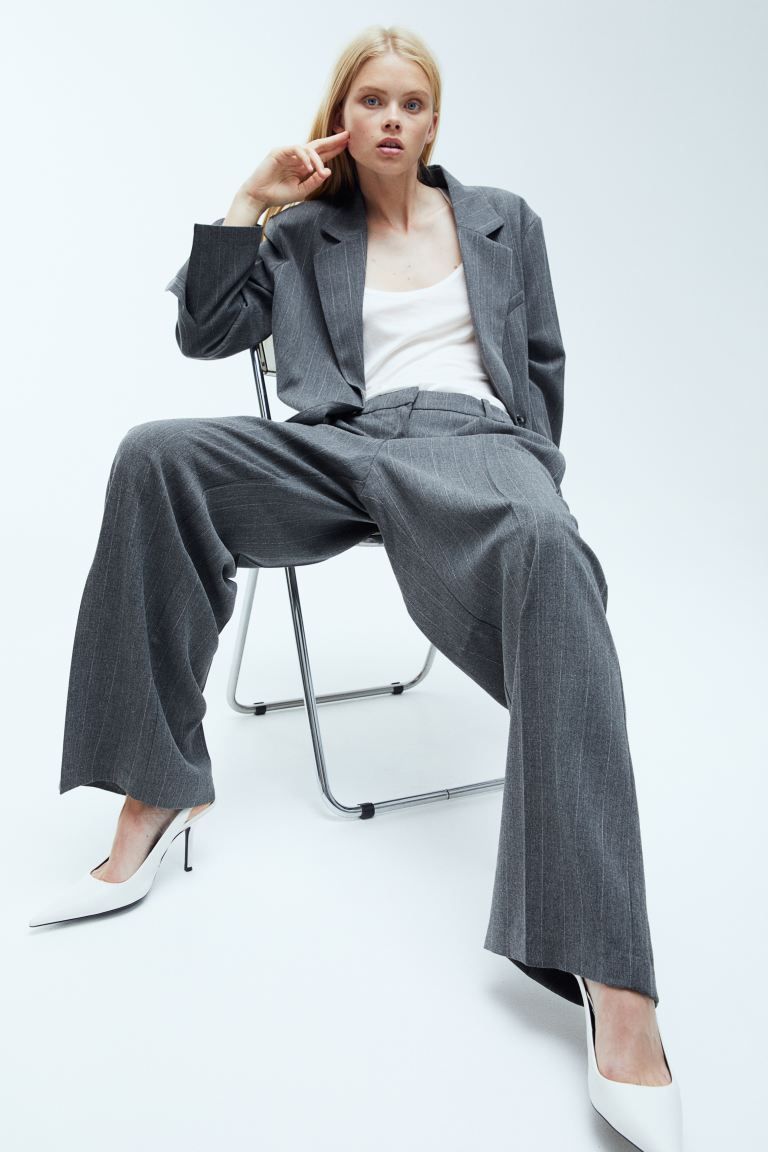 Wide-leg Pants - Dark gray/pinstriped - Ladies | H&M US | H&M (US + CA)