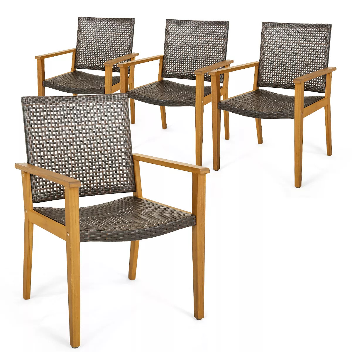 Tangkula Outdoor Rattan Chair Set of 4 Patio PE Wicker Dining Chairs w/ Sturdy Acacia Wood Frame | Target