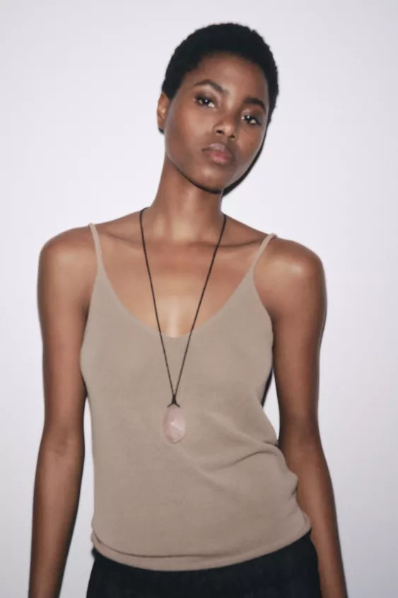 LEATHER CORD NECKLACE WITH STONE | Zara UK