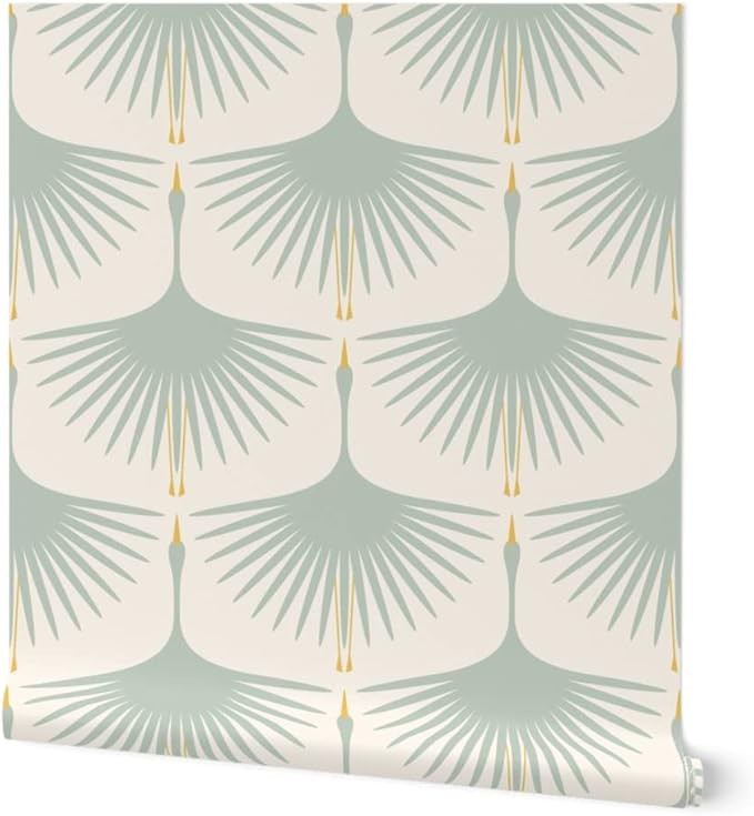 Peel & Stick Wallpaper Swatch - Art Deco Swans Coastal Nautical Pale Blue Beige Wingspans Flying ... | Amazon (US)