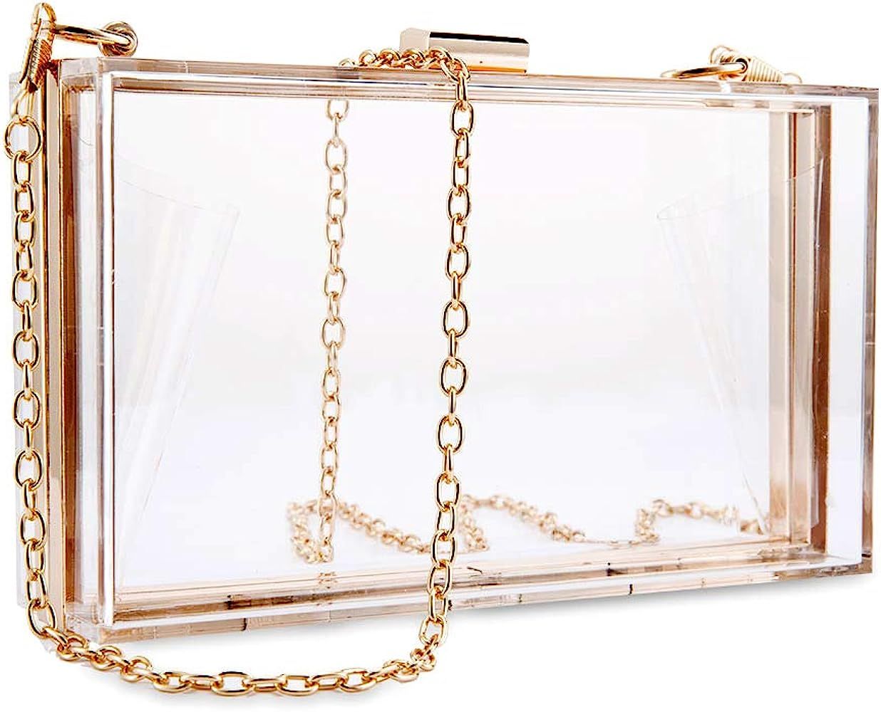 Women Clear Purse Acrylic Clear Clutch Bag, Shoulder Handbag With Removable Gold Chain Strap | Amazon (US)