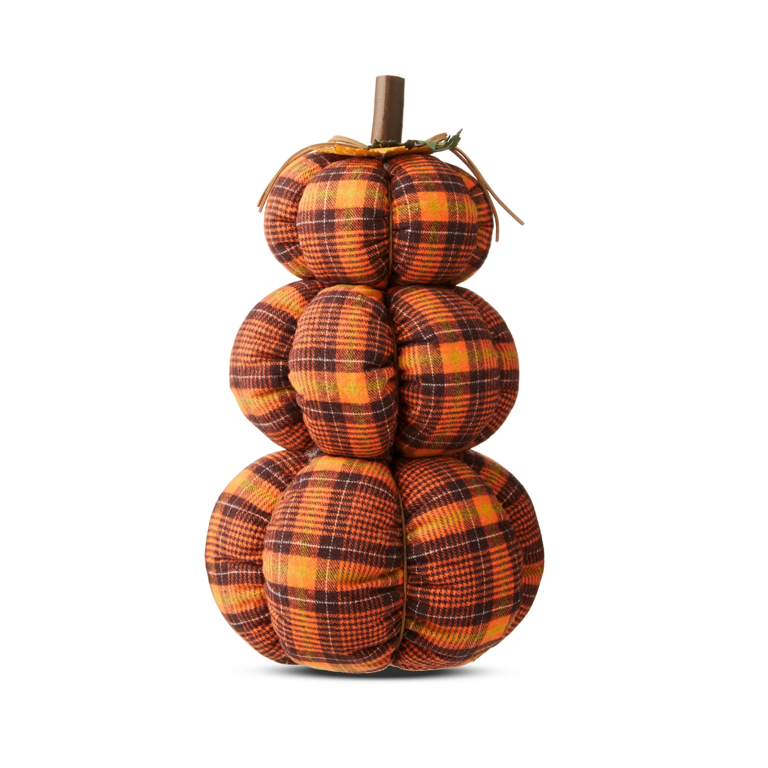 Harvest Orange Plaid Pumpkin Stack Decoration, 15 in, by Way To Celebrate | Walmart (US)