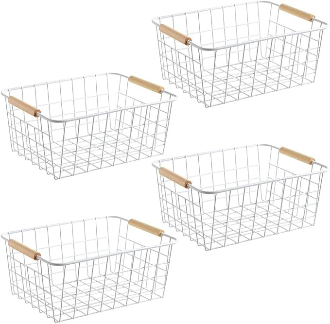 Kitchen Wire Baskets Farmhouse Decor Metal Food Storage Organizer,Household Refrigerator Bin with... | Amazon (US)