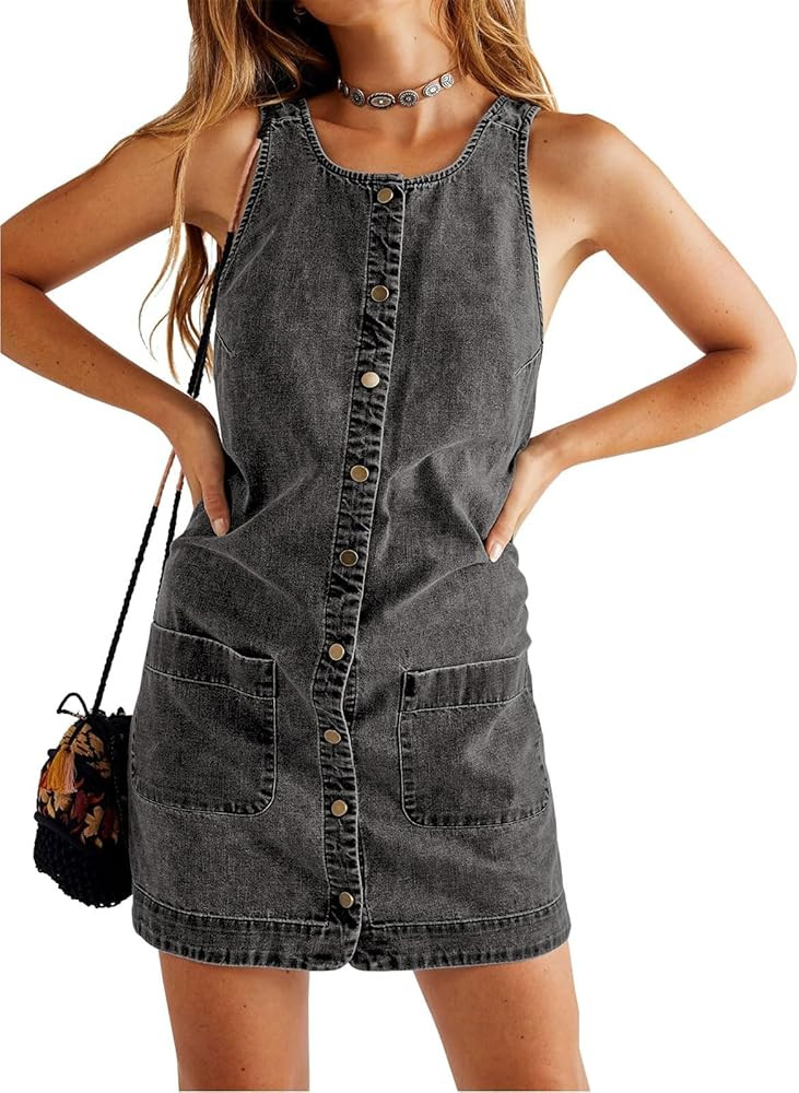 Yousify Womens Casual Sleeveless Denim Overalls Dresses Button Down Summer Jean Mini Dress 2025 T... | Amazon (US)