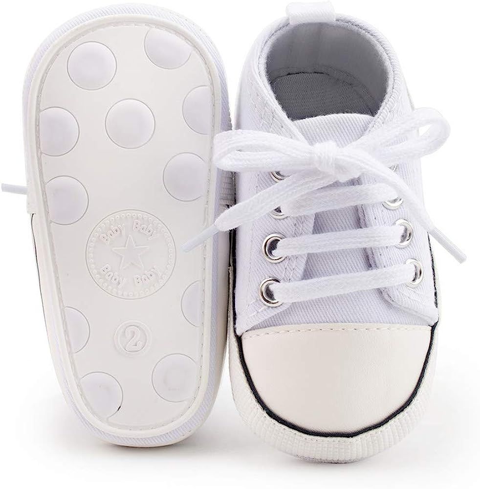 Unisex Baby Boys Girls High Top Sneaker Soft Anti-Slip Sole Newborn Infant First Walkers Canvas D... | Amazon (US)