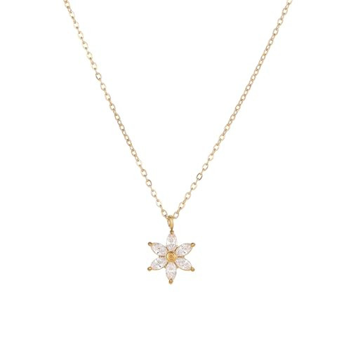 18K Gold Plated Dainty Flower Pendant Necklace for Women Tiny Gold Flower CZ Diamond Necklace Link Chain Trendy Sunflower Jewelry | Amazon (US)