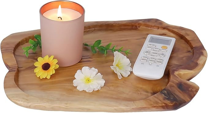 Wooden Tray for Decor, Small Wood Serving Platter, Rustic Wood Decorative Tray, Farmhouse Candle ... | Amazon (US)
