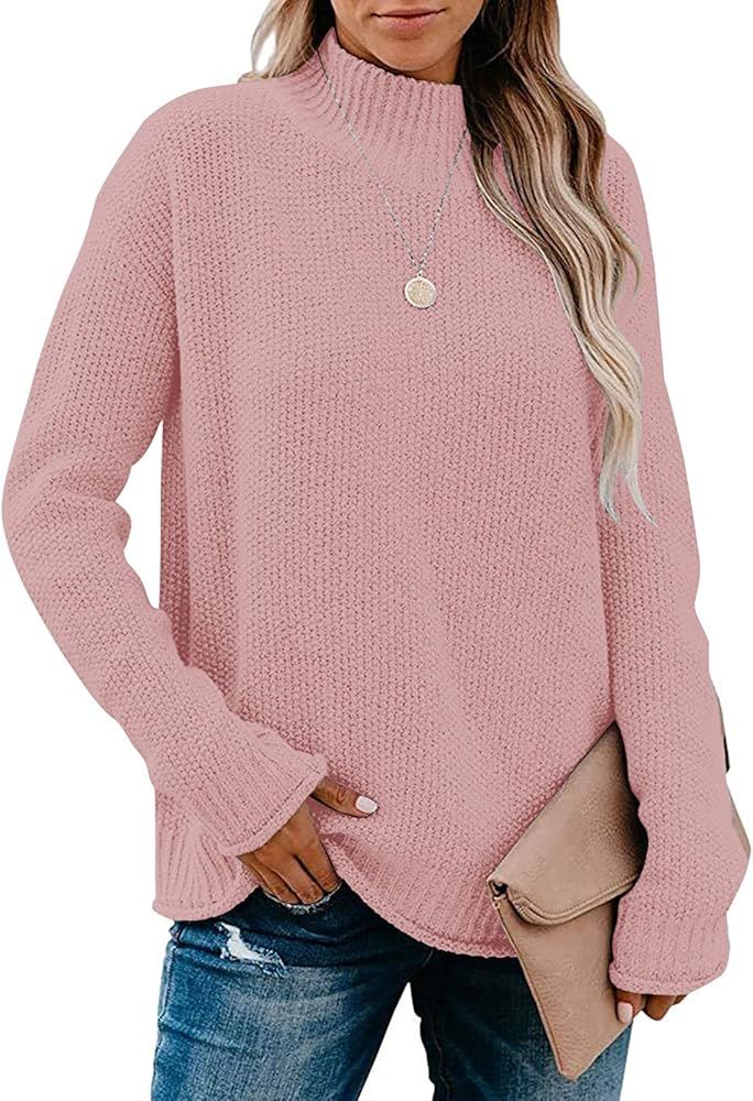 MEROKEETY Women's Long Sleeve Turtleneck Cozy Knit Sweater Casual Loose Pullover Jumper Tops | Amazon (US)