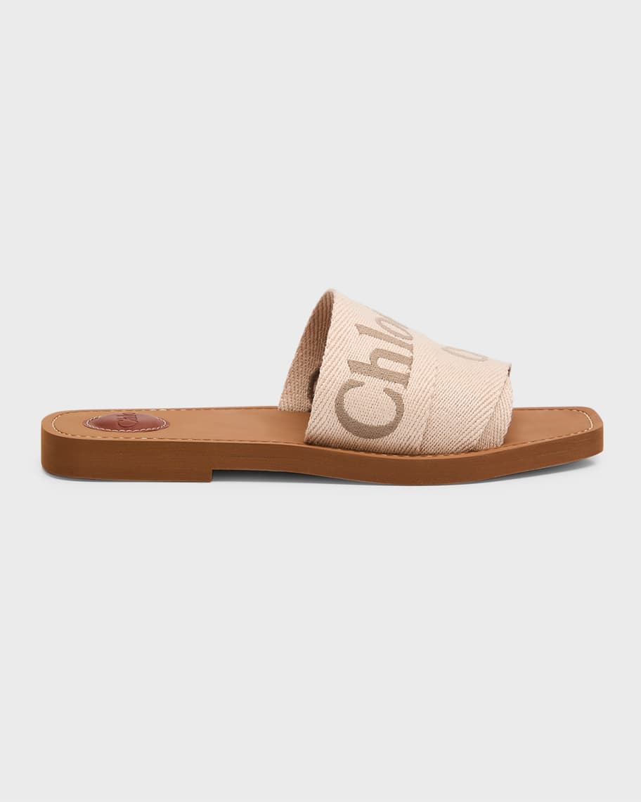 Chloe Woody Embroidered Logo Flat Sandals | Neiman Marcus