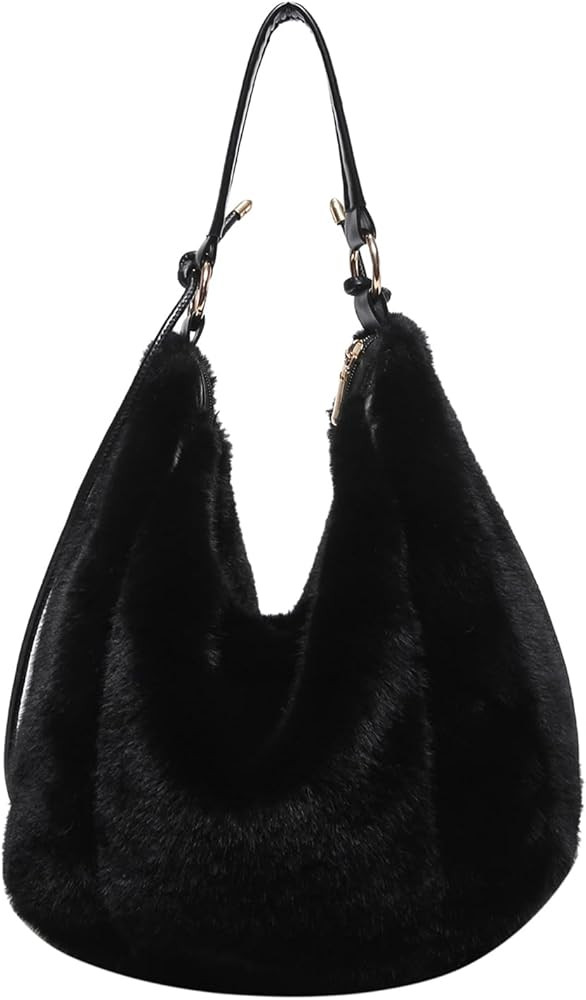 Fluffy Tote Bag Winter Fuzzy Purses for Women Faux Fur Bag with Strap Soft Furry Handbag Plush Cr... | Amazon (US)