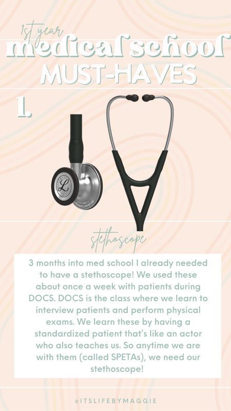 1st year medical student must-haves!

1. Stethoscope 
I got the Littmann stethoscope!

#stethoscope #medschool #gradgifts #graduationgifts #amazonfinds #medicalschool 

#LTKFind