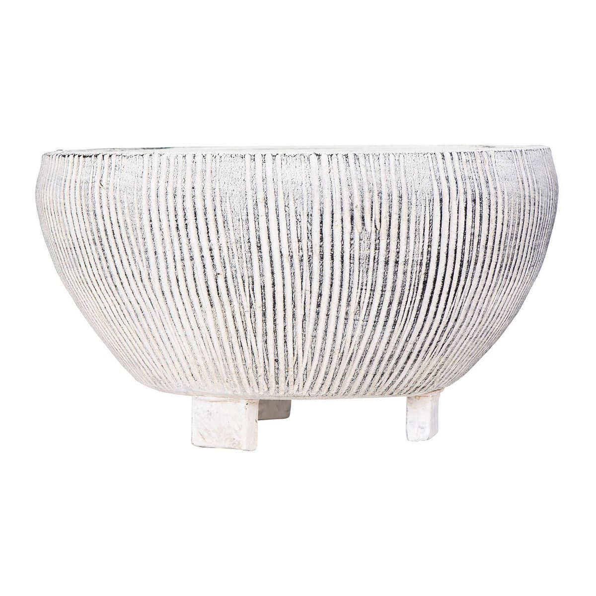 Small Footed Terracotta Planter with Fluted Texture Distressed Cream - Storied Home | Target