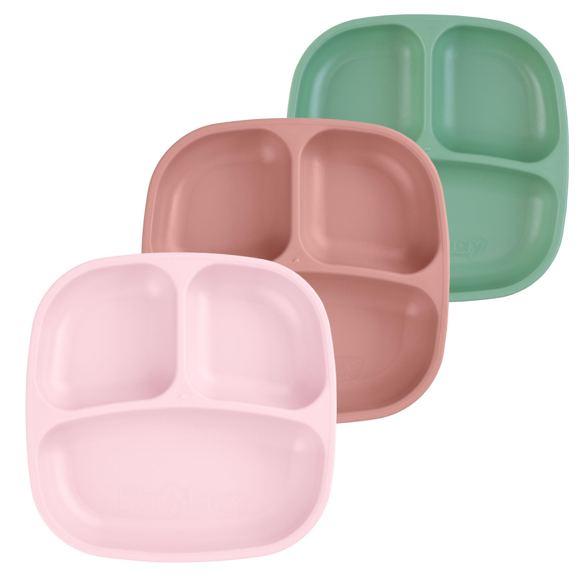 Re-Play Toddler Plates with Dividers - Deep-Walled 3 Compartments Divided Plates for Kids - Dishwasher & Microwave Safe - Made in USA - Set of 3-7.37" x 7.37" x 1.25" - Blossom | Amazon (US)