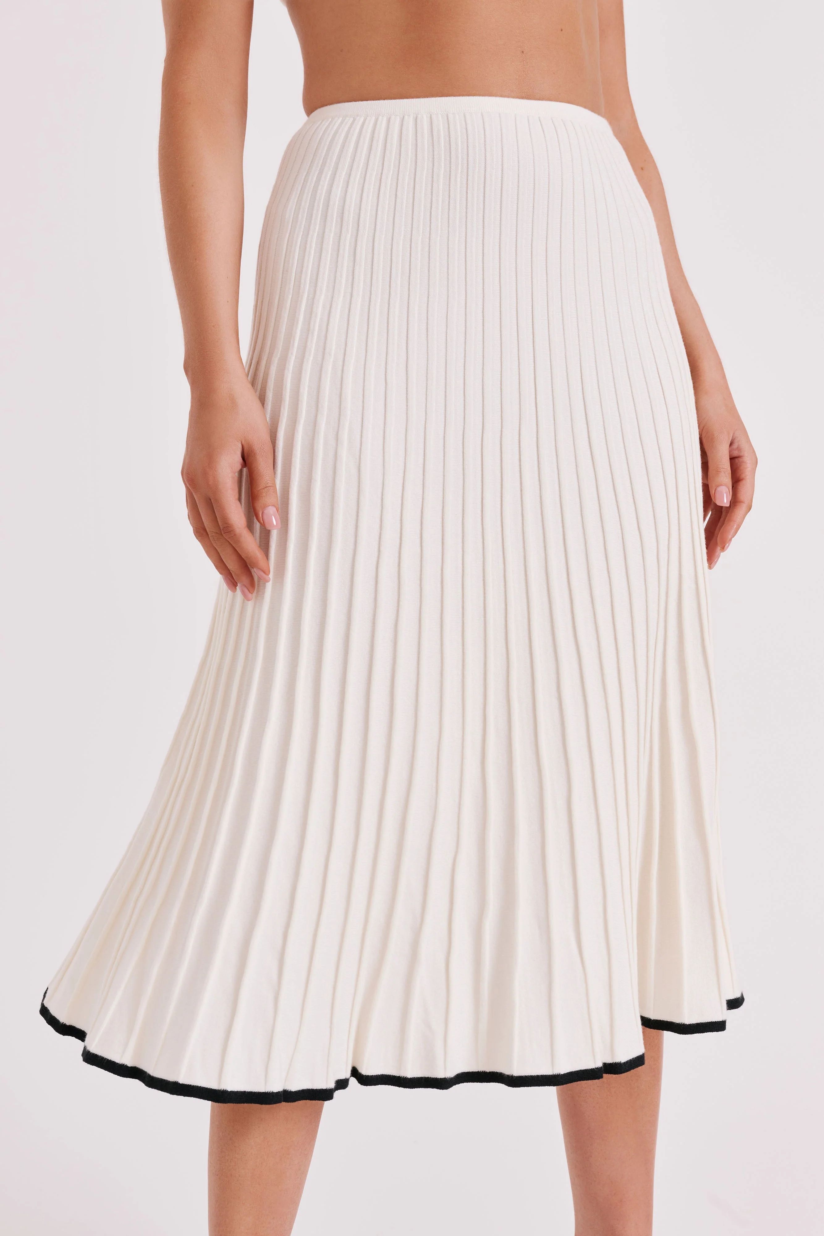 Jolene Contrast Rib Knit Midi Skirt - White | MESHKI US