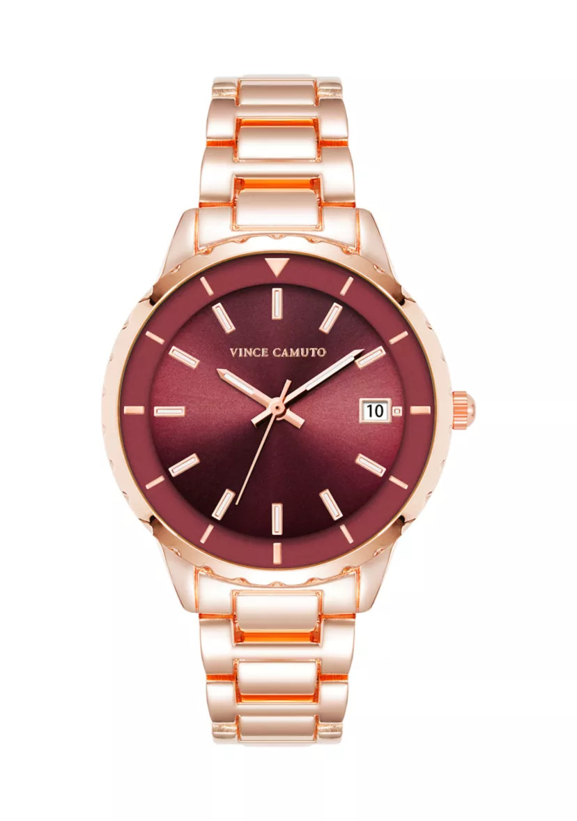 Quartz Burgundy and Rose Gold-Tone Metal Alloy Watch | Belk