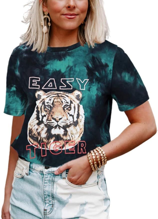 Sofia's Choice Women Tie dye Graphic Tee Shirt for Women Teen Girls Short Sleeve Easy Tiger Casua... | Amazon (US)