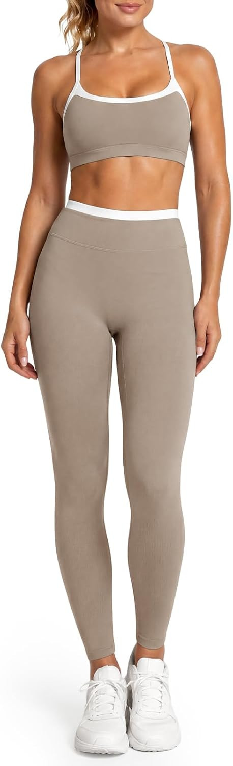 Womens 2 Piece Workout Yoga Sets Color Block Matching Leggings Set | Amazon (US)