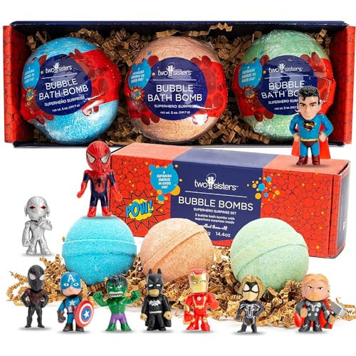 Superhero Bath Bombs for Kids with Surprise Toys Inside (3 Pack) - Large Bubble Bomb for Boys & Girls - Fizzies, Relaxing Aromas, Made in USA, Skin-Safe, Stain-Free by Two Sisters | Amazon (US)