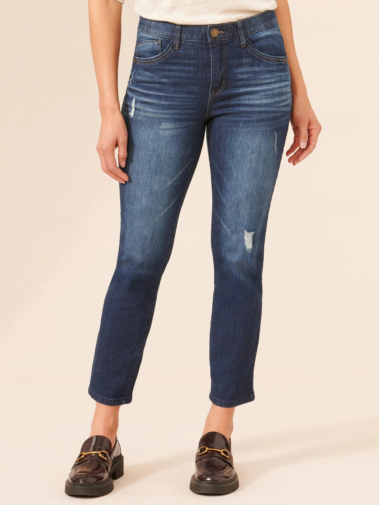 "Ab"solution® High Rise Distressed Vintage Blue Denim Skinny Jeans | Democracy Clothing
