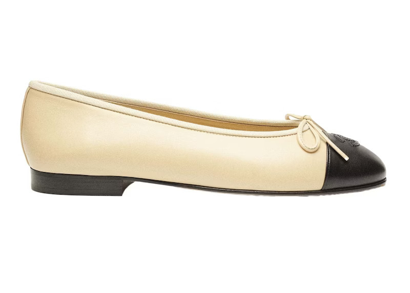 Chanel Lambskin 10mm Ballet Flats Beige Black | StockX