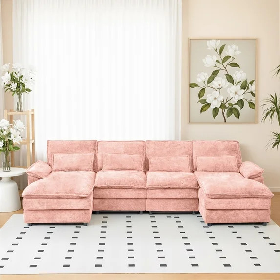 SEENYOO 110.24" U-Shaped Couch, Cloud Modular Sectional Sofa with Chenille Fabric, 4-Seat Comfy C... | Walmart (US)