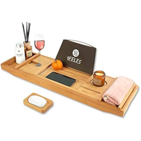 HANKEY Bamboo Bathtub Caddy Tray (Extendable) Luxury Spa Organizer with Folding Sides | Natural, Eco | Amazon (US)