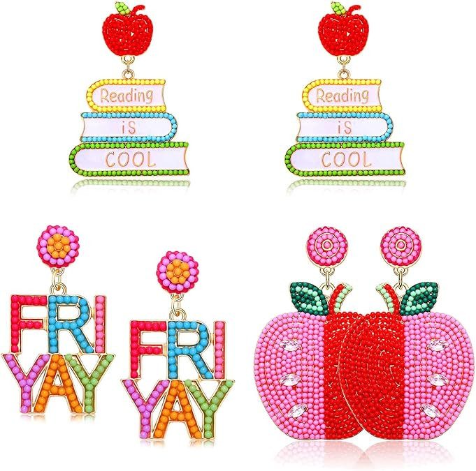 2/3 Pairs Pencil Earrings Teacher Earrings for Women Rhinestone Beaded Dangle Drop Earrings Color... | Amazon (US)