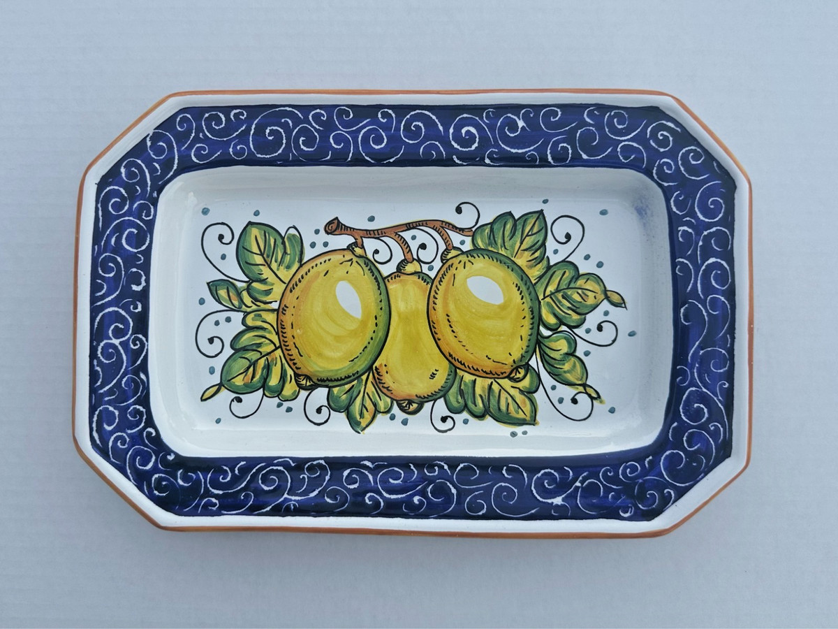 VTG Hand Painted Italian Style Lemon Blue Border 11.5" Rectangle Display Platter | eBay | eBay US