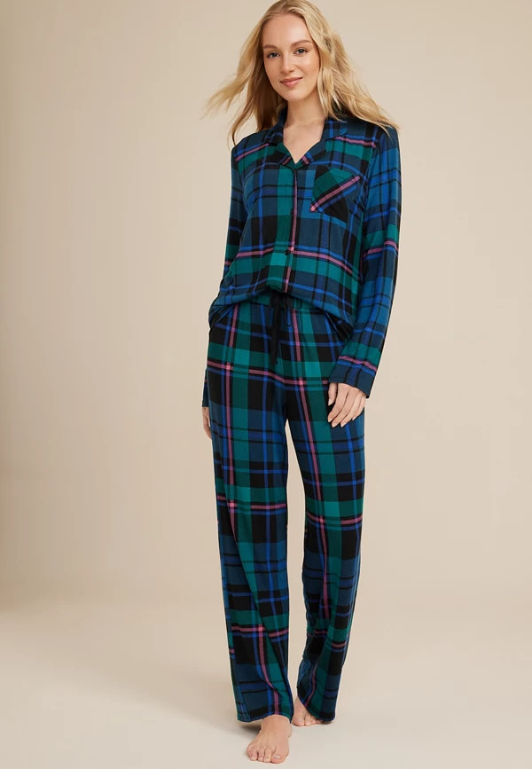 Button Down Top And Wide Leg Pajama Set | Maurices