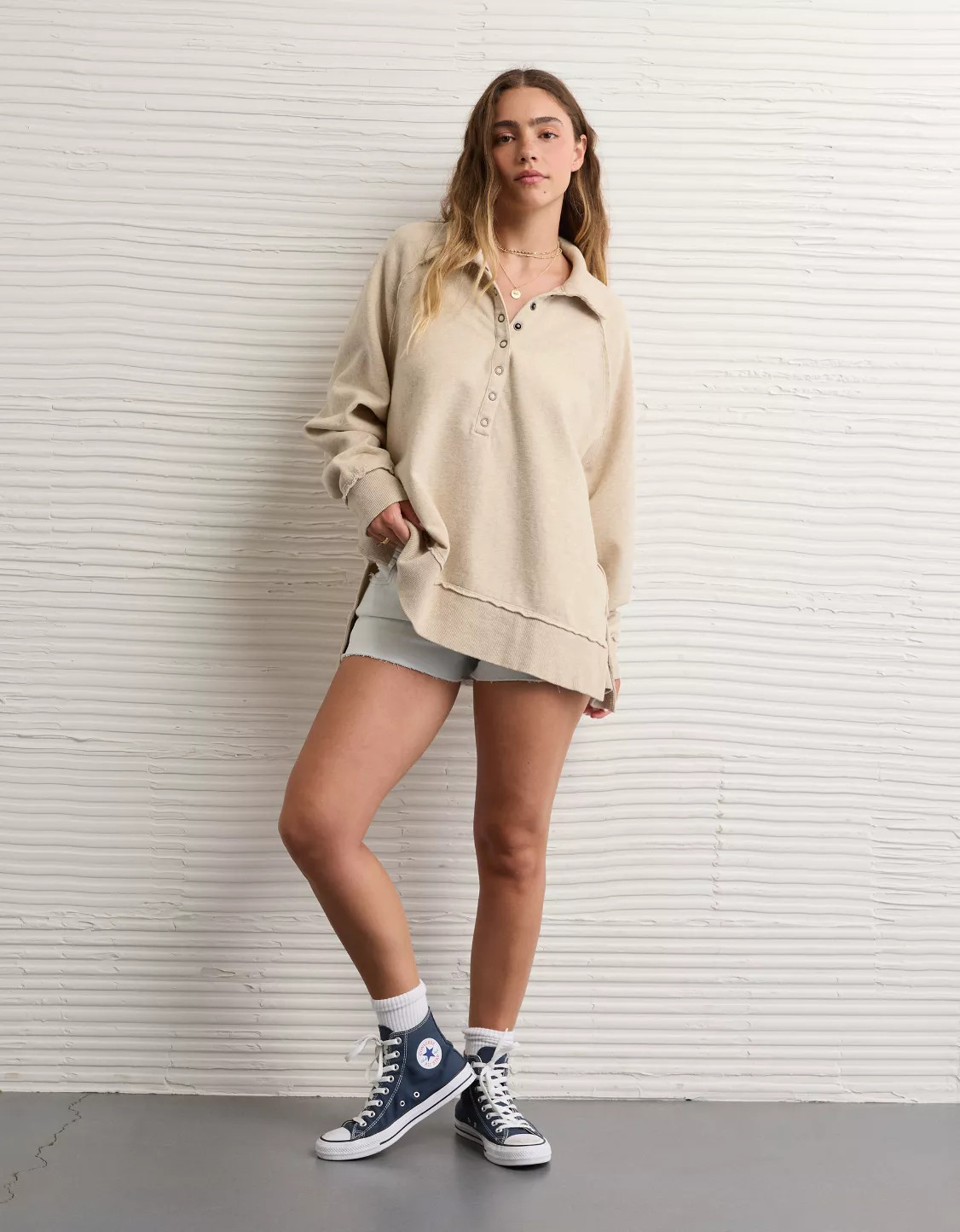 AE Big Hug Henley Sweatshirt | American Eagle Outfitters (US & CA)