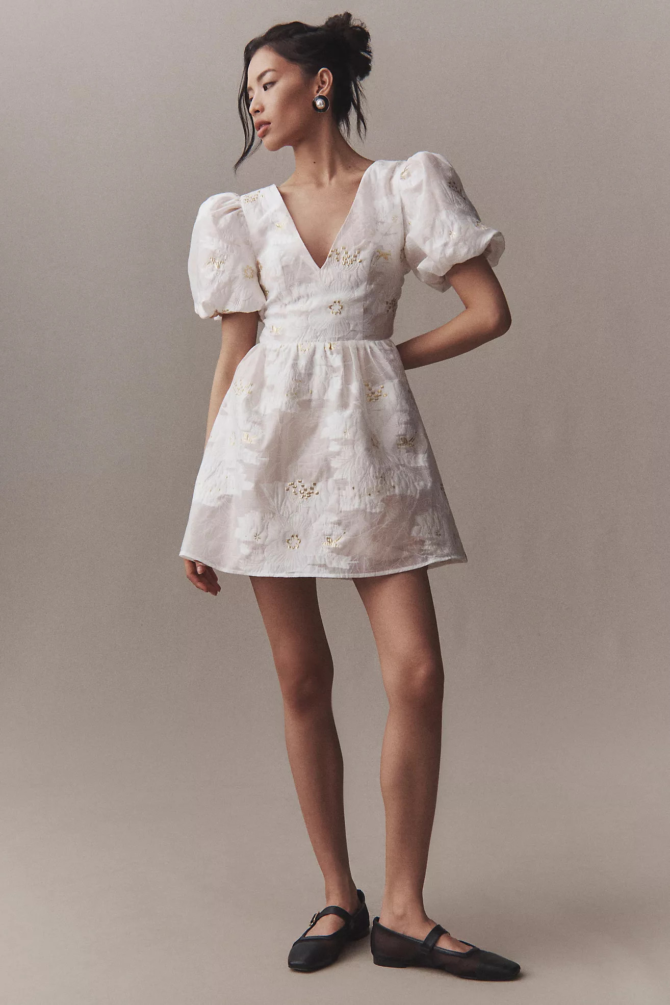 Elliatt Octavia Puff-Sleeve V-Neck A-Line Mini Dress | Anthropologie (US)
