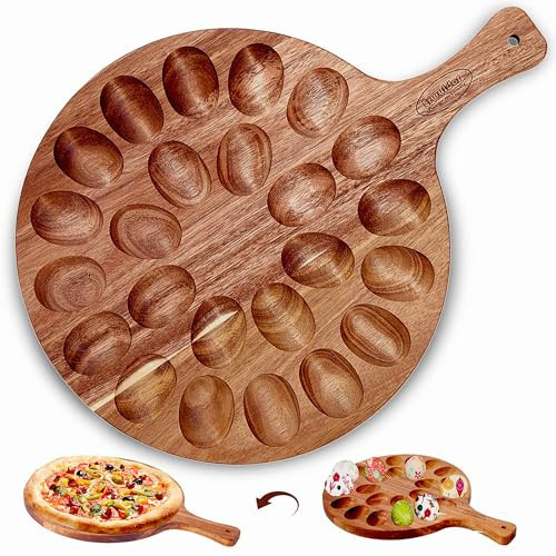 Erwuldor Acacia Wood Deviled Egg Platter,24 Holes Deviled Egg Tray.Round Deviled Egg Holder for Deviled Eggs.Charcuterie Board Easter Deviled Egg Carrier for Kitchen Countertops | Amazon (US)