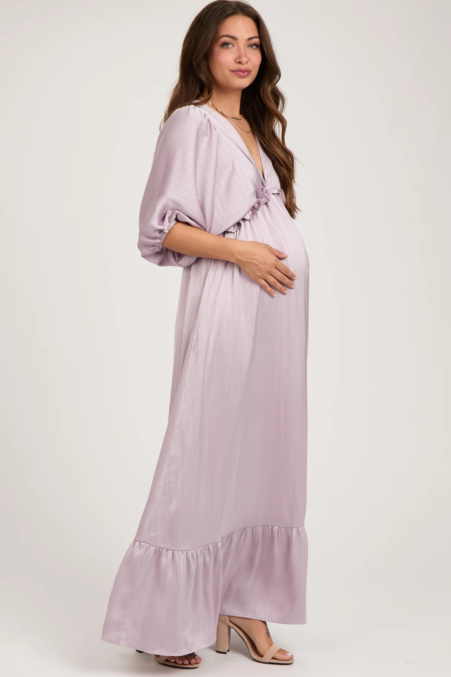 Lavender Striped Ruffle Accent Maternity Maxi Dress | PinkBlush Maternity