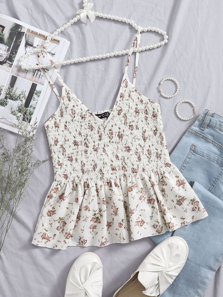 Shirred Waist Ditsy Floral Cami Top | SHEIN