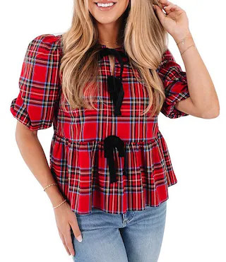 Hollin Woven Short Sleeve Bow Top | Dillard's