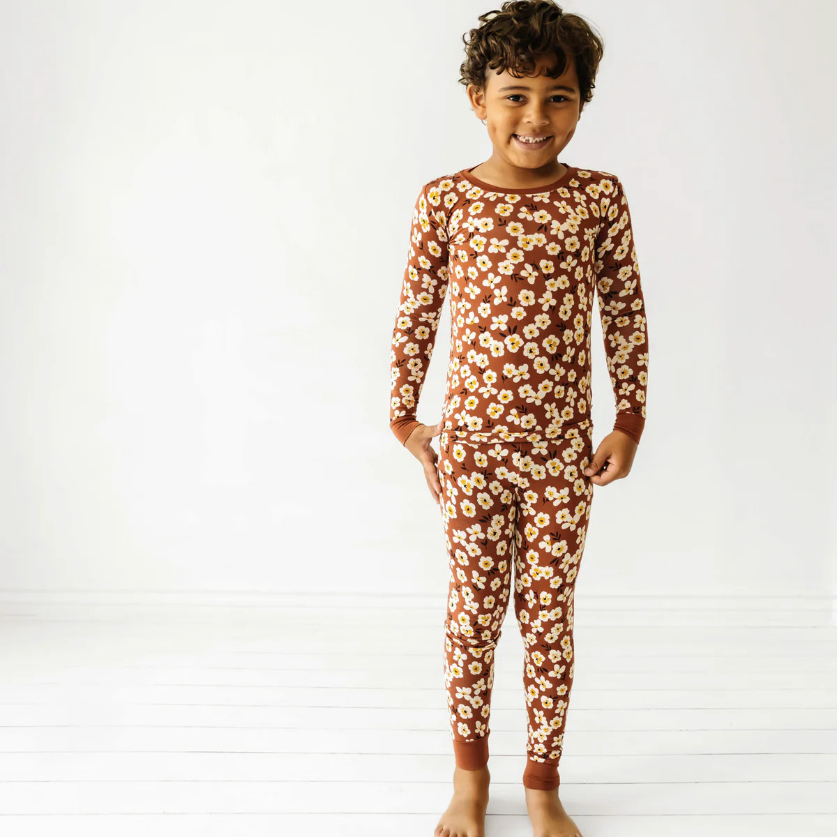 Mocha Blossom Two-Piece Bamboo Viscose Pajama Set | Little Sleepies