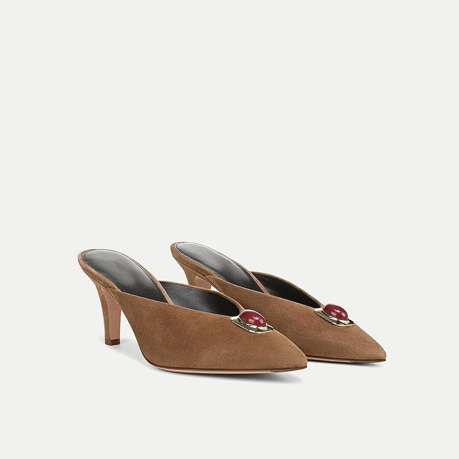 olomisa Women's Pointed Toe Suede Mule Heels Tiger Eye Stone Decor Slip On Stiletto Backless Dres... | Amazon (US)