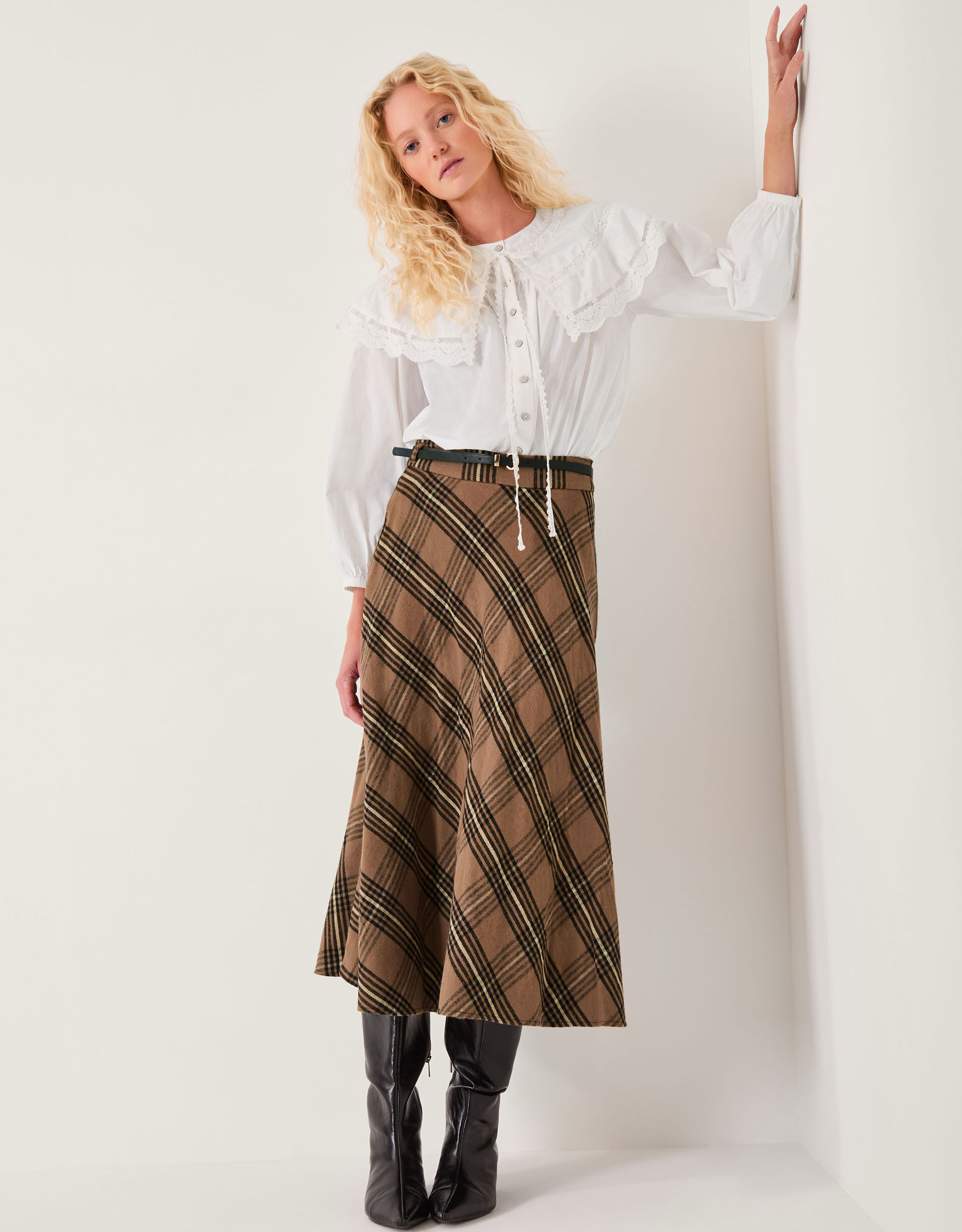 Willa Check Midi Skirt Camel | Monsoon (UK)